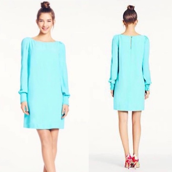 KATE SPADE Dress Womens 2 Turquoise Cordette Crepe Shift Giverny Blue Mini Short - Picture 16 of 16